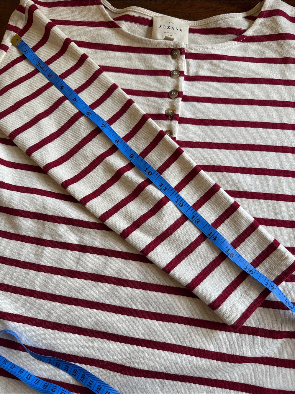 Sezane Gatsby Cream and Burgundy Striped Button-Front Top - Picture 8 of 10
